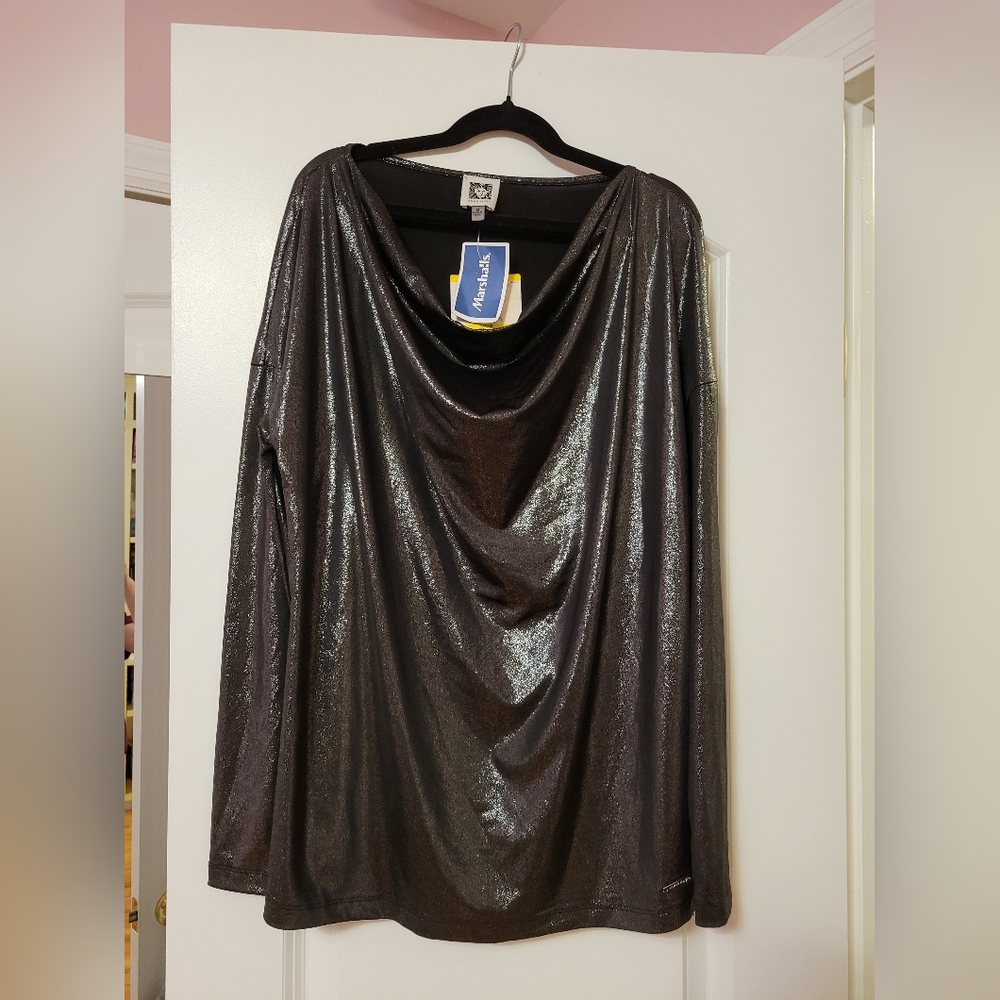NWT Womens Anne Klein Black & Silver Blouse- M - Dressy, Evening, Party, Elegant